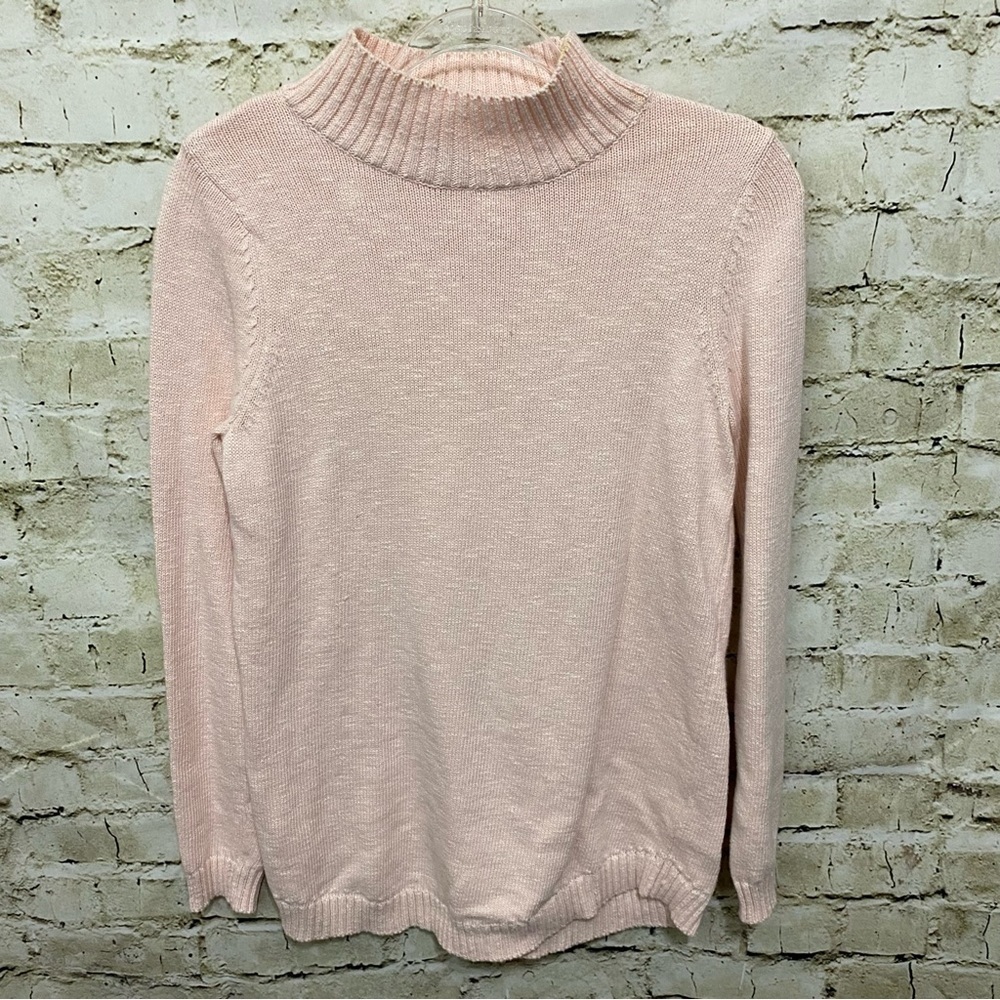 Ann Taylor Peach Cotton Mock Neck Pullover Sweater